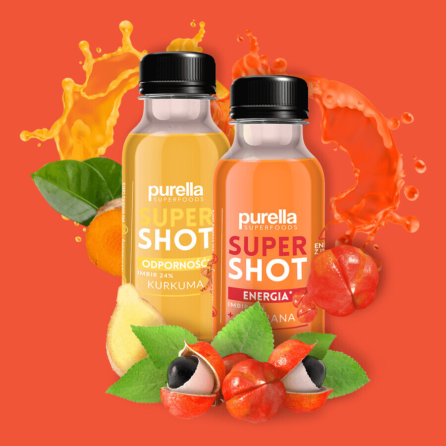 Purella Superfoods SuperShot Energy, still drink, gember + guarana, 100 ml