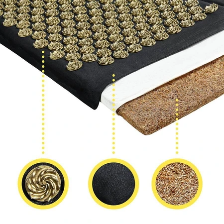 4Fizjo Ecomat, estera de acupresión con cáscaras de trigo sarraceno y coco, negro y dorado