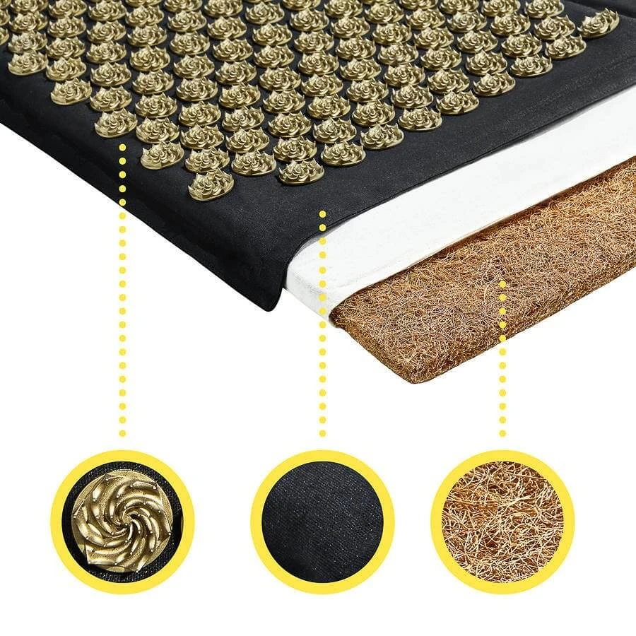4Fizjo Ecomat, estera de acupresión con cáscaras de trigo sarraceno y coco, negro y dorado