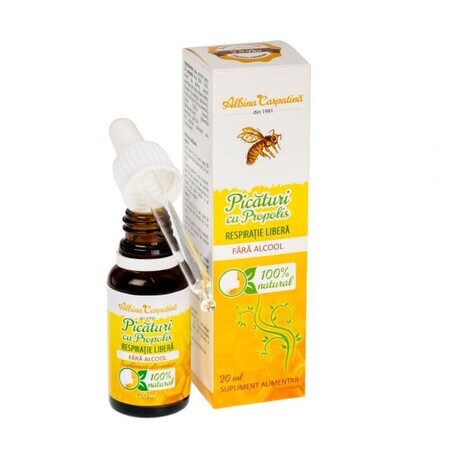 Picaturi cu Propolis respiratie libera Albina Carpatina, 20 ml, Apicola