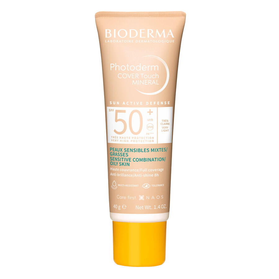 Bioderma Photoderm Cover Touch Mineral, fluido mineral cubriente, muy ligero, SPF 50+, 40 g