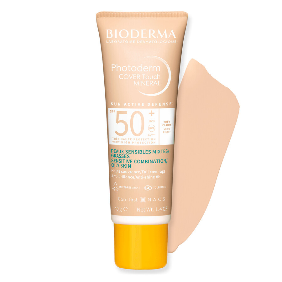 Bioderma Photoderm Cover Touch Mineral, fluido mineral cubriente, muy ligero, SPF 50+, 40 g