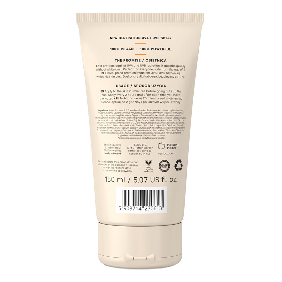 Resibo Sun To The People, lichte crème voor gezicht en lichaam, SPF 50+, 150 ml