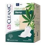 Cleanic Naturals Hemp, compresas con algodón orgánico y fibras de cáñamo, con alas, Noche, 10 uds.