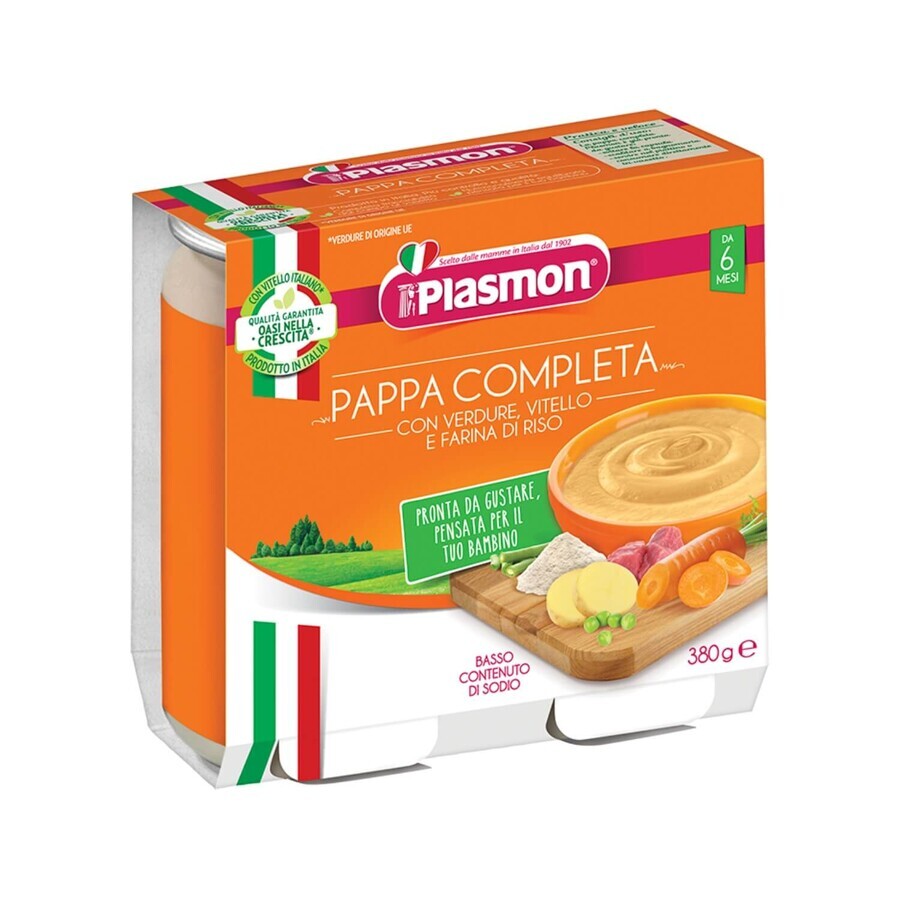 Plato Plasmon, verduras con ternera y arroz, a partir de 6 meses, 2 x 190 g