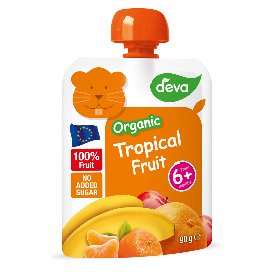 Deva Bio fruitmousse in een tube, tropisch fruit, na 6 maanden, 90 g