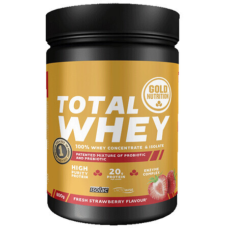 Total Whey protéine en poudre aromatisée à la fraise, 800 g, Gold Nutrition