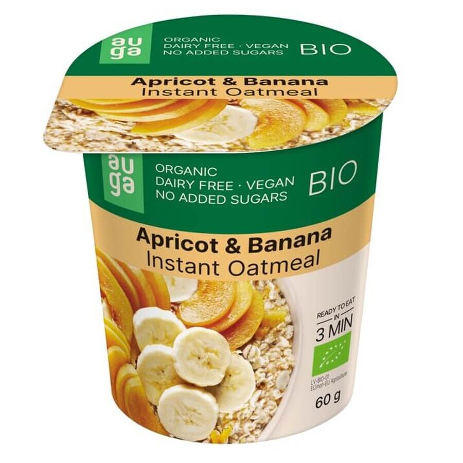 Biologische instant pap van volle haver met bananen en aardbeien, 60 g, Auga