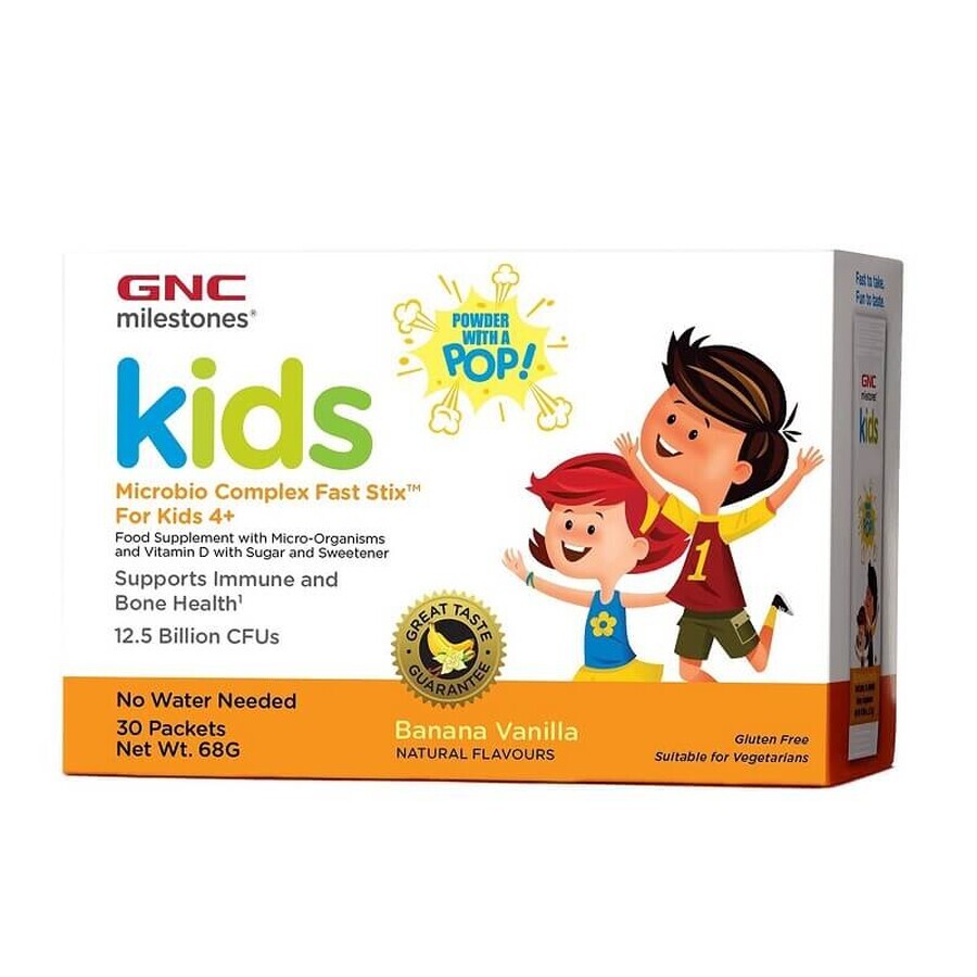 Probiotics for Children 4+ Years with Vanilla and Banana Flavor, Microbio Complex Fast Stix 424428, 30 sachets, Gnc