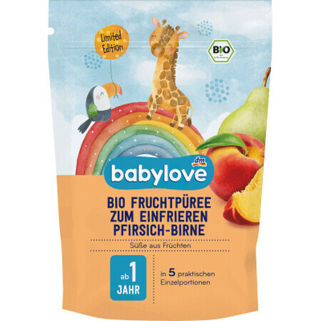 Babylove Vruchtenpuree met perziken en peren 1 jaar +, 225 g