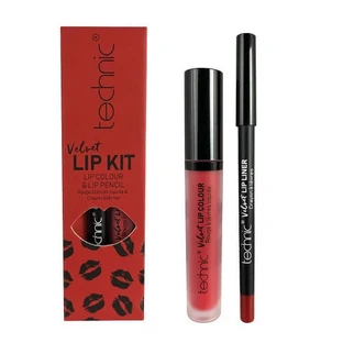 Set di rossetti e matite per labbra, Technic, Velvet Lip Kit, Rosso Vintage