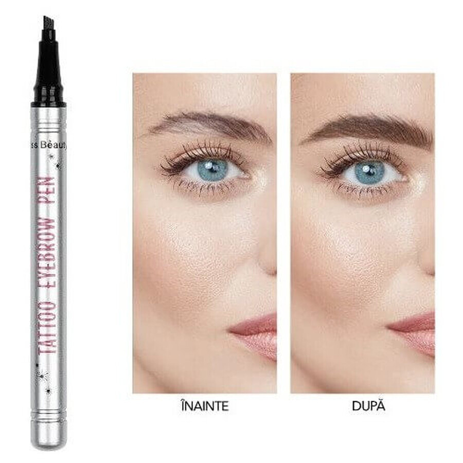 Lápiz de cejas Microblading, Kiss Beauty, Tattoo Eyebrow Pen, 02 Marrón Oscuro