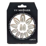 Lot de 12 faux ongles pailletés, VV Meijiaer, argenté