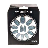 Lot de 12 faux ongles pailletés, VV Meijiaer, vert