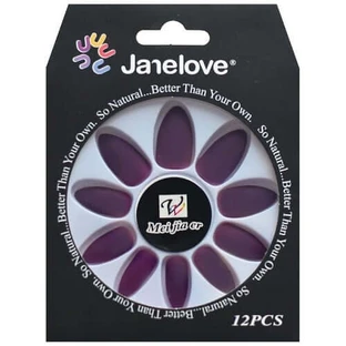 Lot de 12 faux ongles mats, Janelove, mat, violet