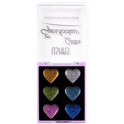 Glitter make-up palet, Ushas, 6 kleuren, 02, 9 g