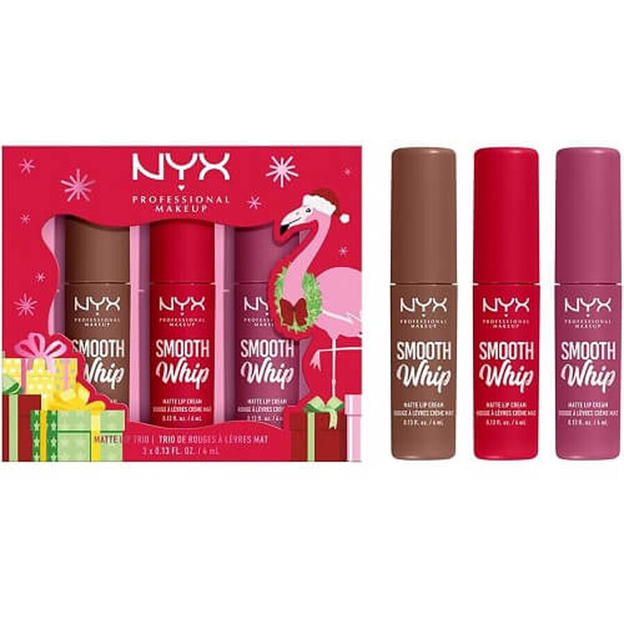 Set van 3 vloeibare lippenstiften, NYX, Smooth Whip Matte Lip Trio, 3 x 4 ml