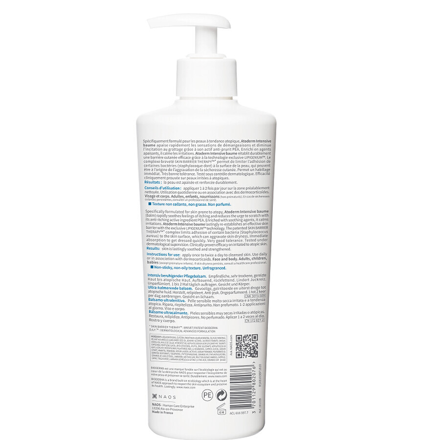 Bioderma Atoderm Intensieve Herstructurerende en Kalmerende Balsem voor de Atopische Huid, 500 ml