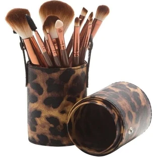 Zestaw 12 pędzli do makijażu, etui w panterkę