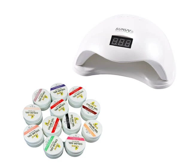 Set SUN PRO LED UV Nagellamp en 12 UV Gels Coco Professioneler