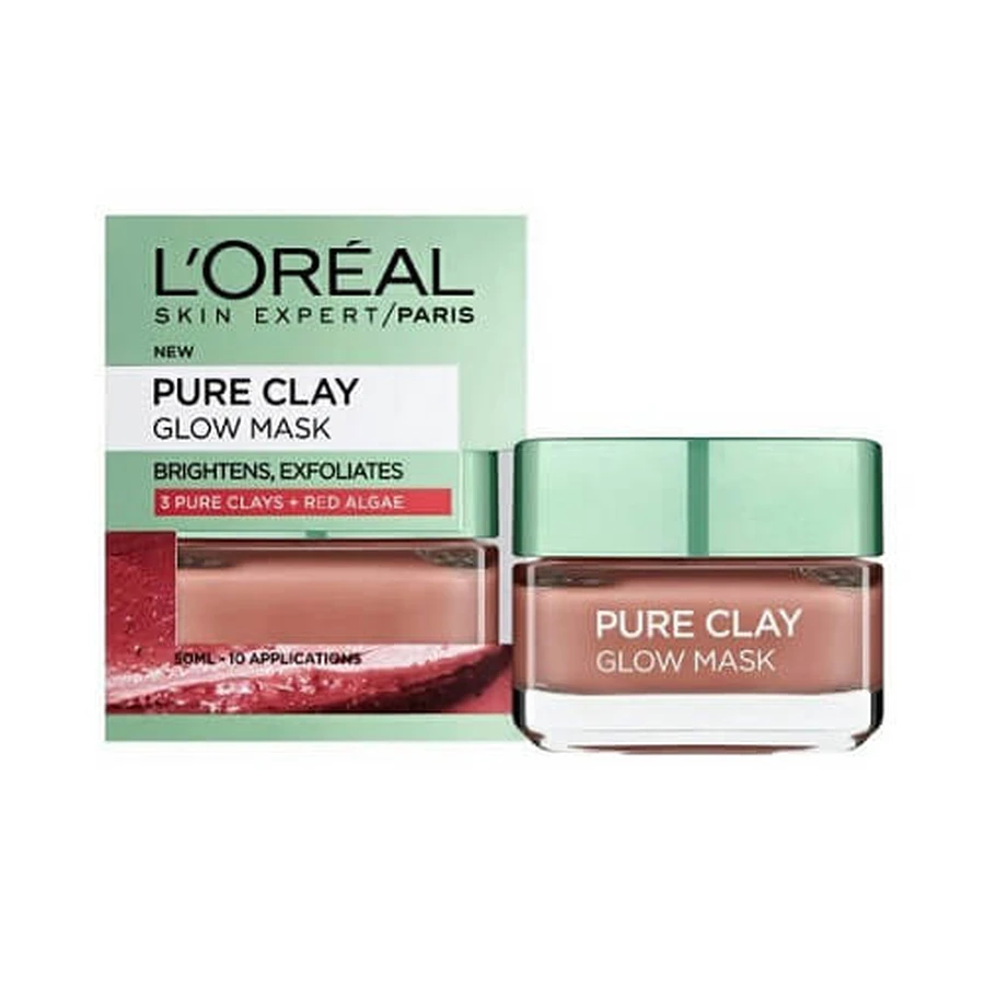 Exfoliating face mask for skin smoothing, Loreal, Pure Clay Mask, Red Algae, 50 ml