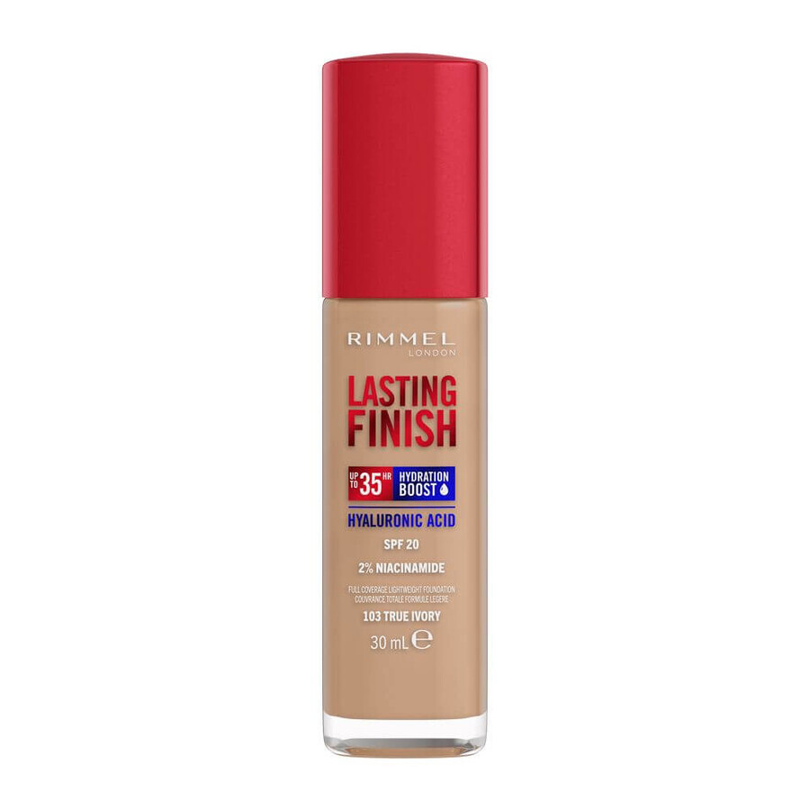 Rimmel Lasting Finish Fond de teint hydratant longue durée avec SPF20 103 True Ivory, 30ml