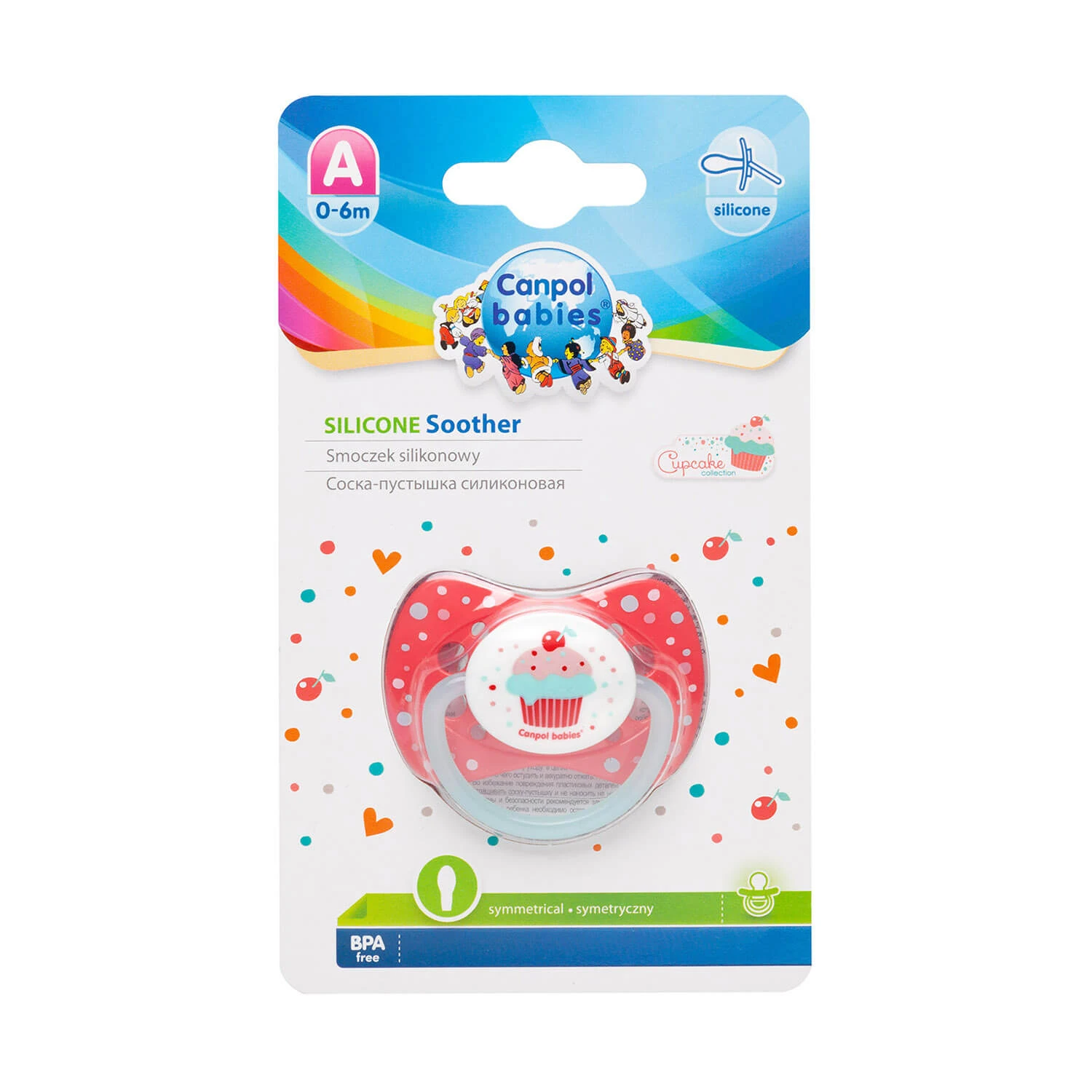 Canpol, Siliconen fopspeen, symmetrisch, 0-6m Cupcake 23/282, roze, 1 st