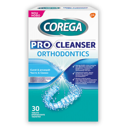 Tablete efervescente pentru curatarea dispozitivelor orale Corega Orthodontics, 30 tablete, Gsk