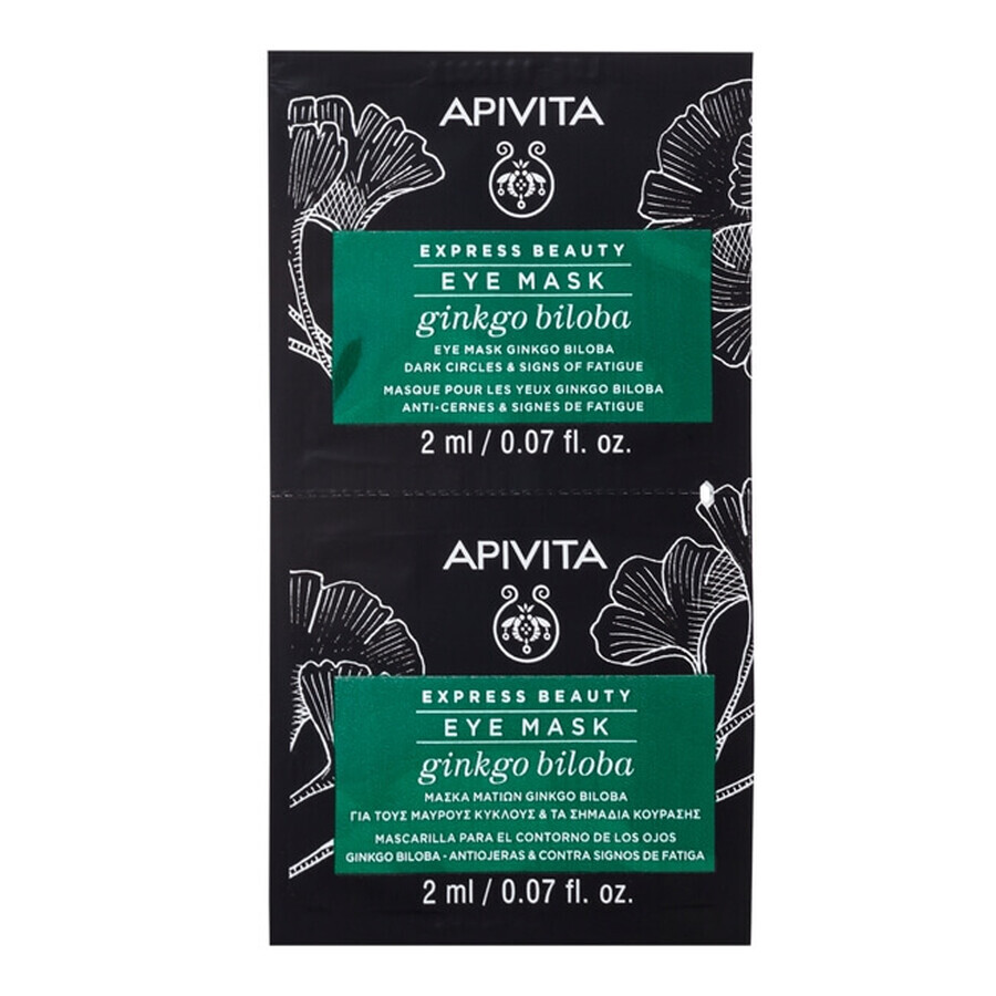 Apivita Express Beauty, Maschera occhi al Ginko Biloba per ridurre le occhiaie e i segni di stanchezza, 2 x 2 ml