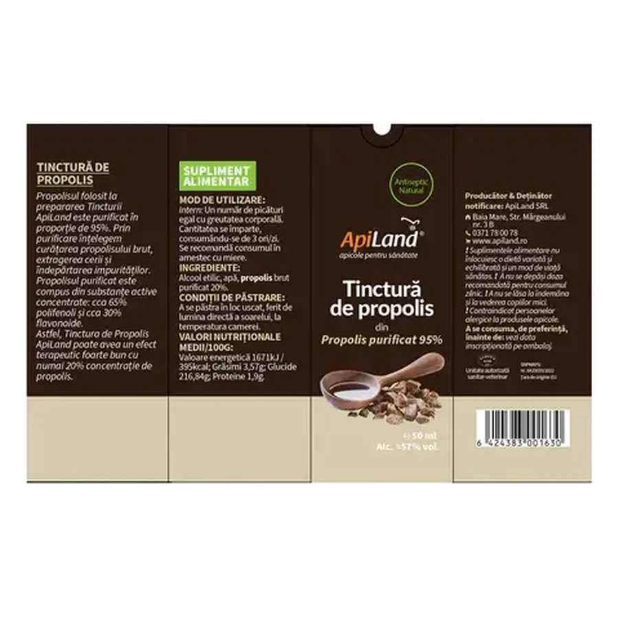 Apiland purified propolis tincture 95%, 50 ml