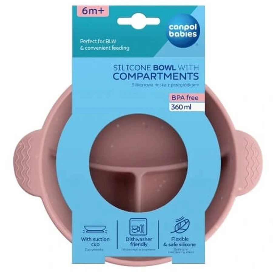 Canpol Babies Silicone bowl with 3 compartments 51/403 pink 360ml, 6m+
