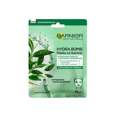 Mască Garnier Hydra Bomb cu extract de ceai verde și acid hialuronic, 28g