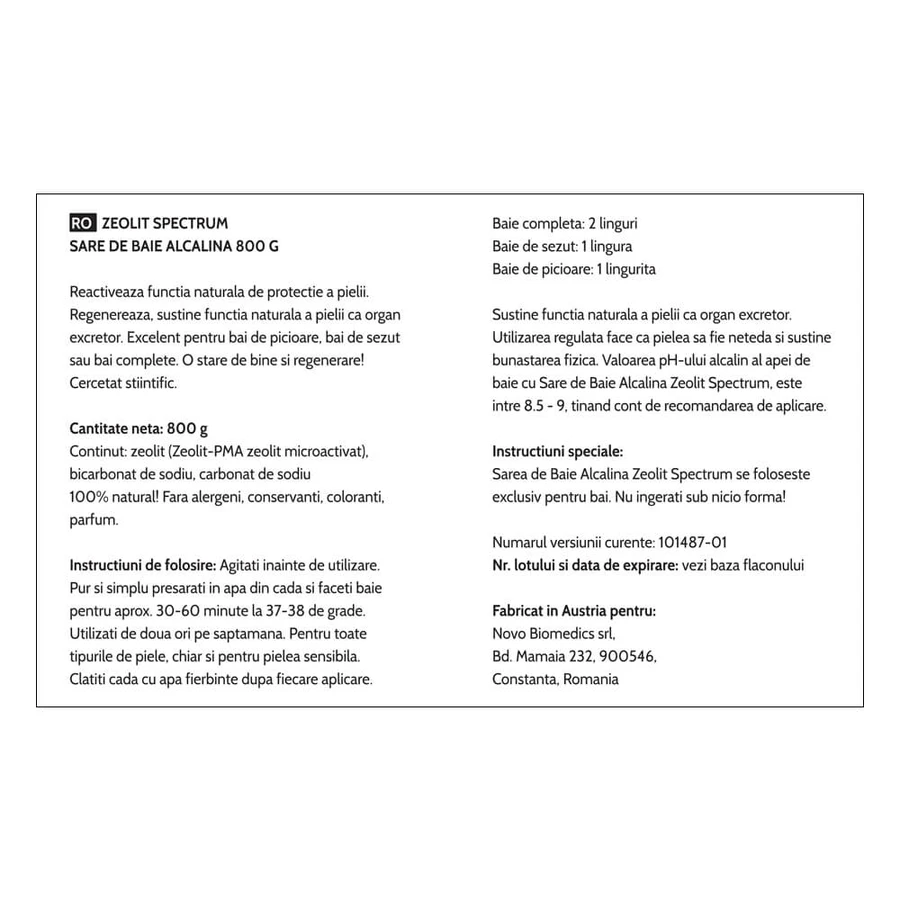 Zeoliet Spectrum alkalisch badzout, 800 g, Novo Biomedics