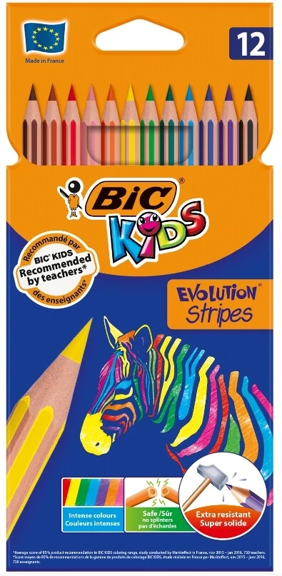 BIC Evolution Stripes Oogpotloden, 12 kleuren