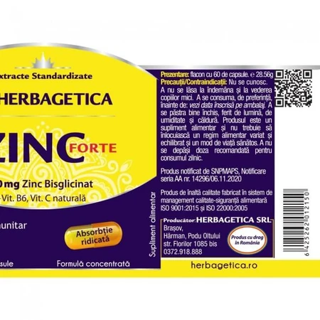 Zinc Forte, 60 capsules, Herbagetica
