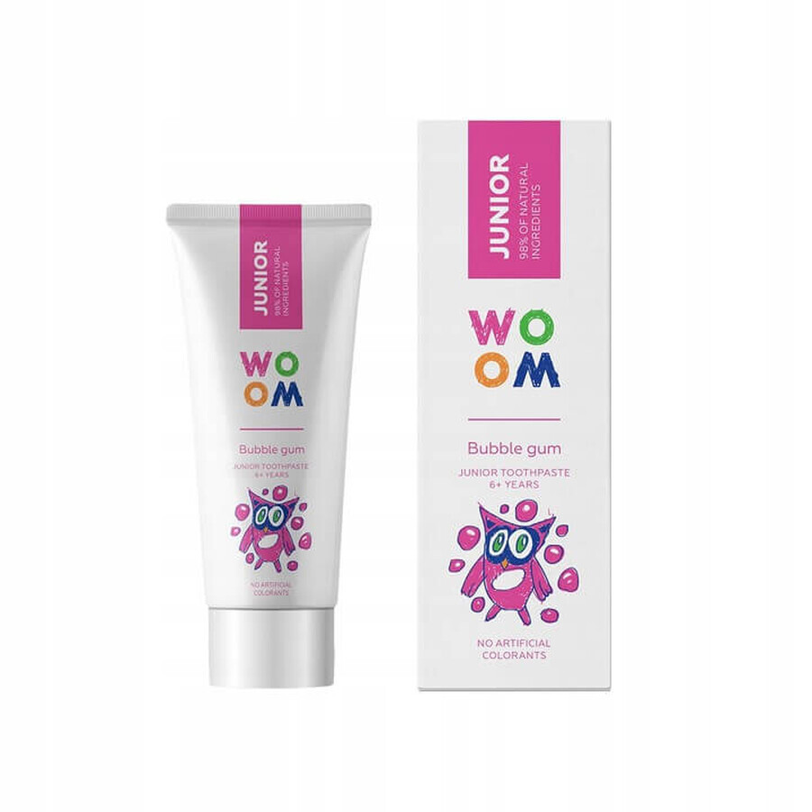 Woom Junior pasta dentífrica natural para niños mayores de 6 años Bubble Gum, 50ml