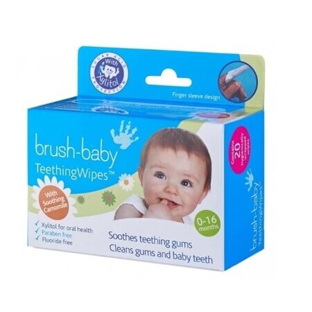 Brush-BabyZahnreinigungstücher Hygienische Kamillentücher für Kinder 0-16m, 20 Stück