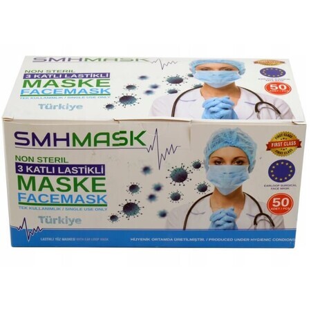 Chirurgisch masker 3 lagen op elastiek, 50 stuks