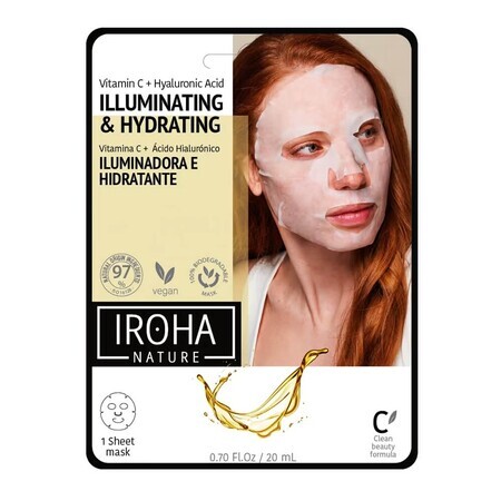 Iroha Nature Masque Tissu Illuminant et Hydratant à la Vitamine C et à l'Acide Hyaluronique, 20ml