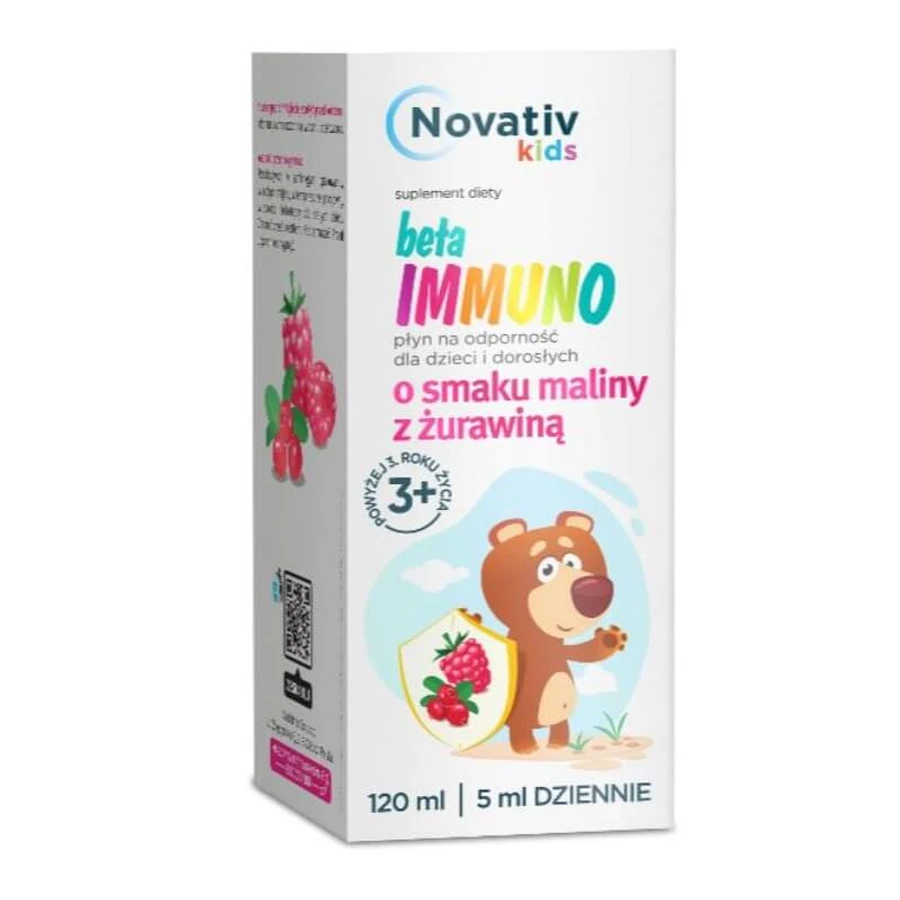 Novativ Kids Beta Immuno o smaku maliny z urawin, 120 ml: ceny i cechy