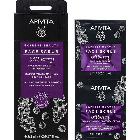 Apivita Express Beauty, Verhelderende Gezichtsscrub met Veenbes, 2 x 8 ml