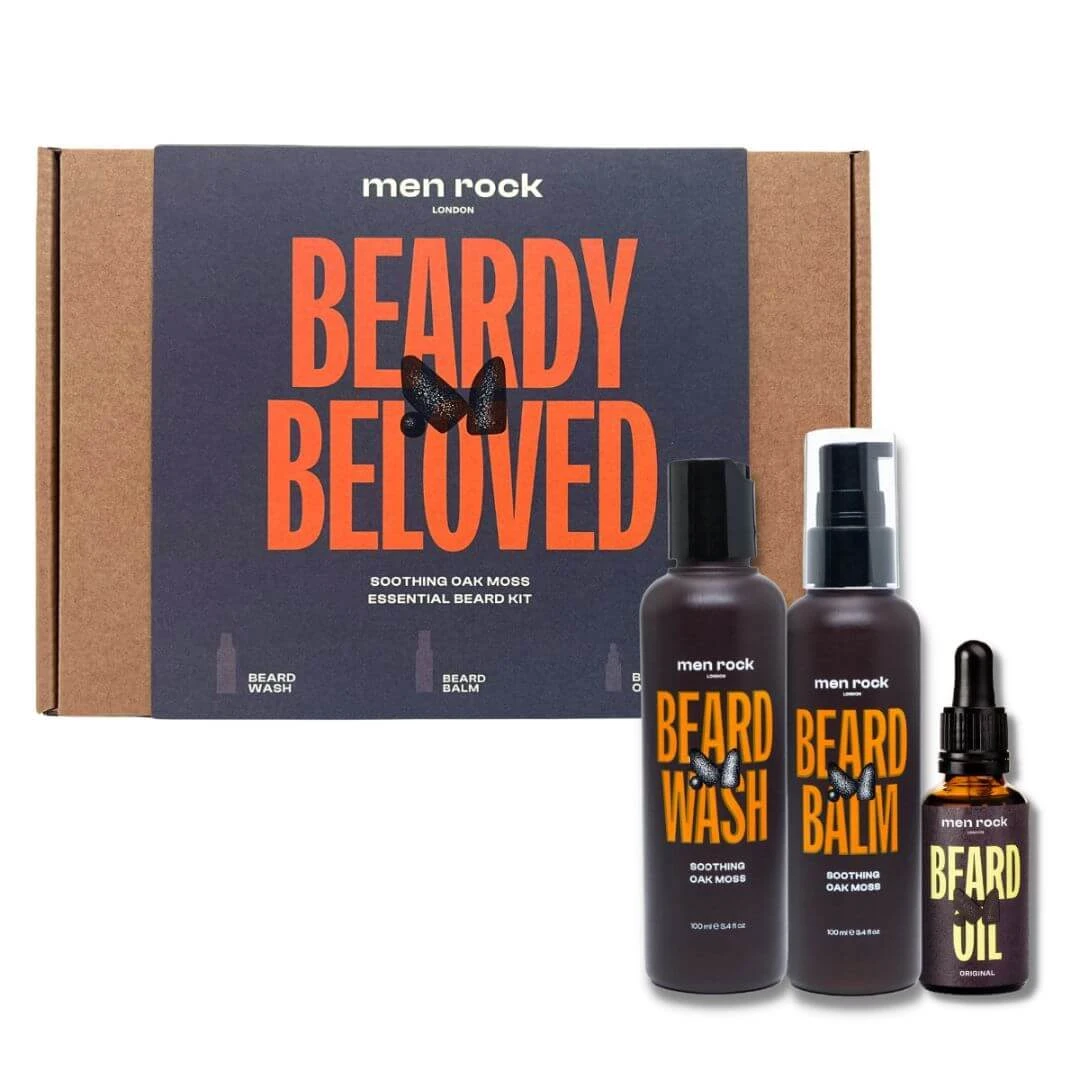 MenRock Beardy Beloved Kalmerende Eikenmos Baardshampoo 100ml + Baardconditioner 100ml + Baardolie 30ml