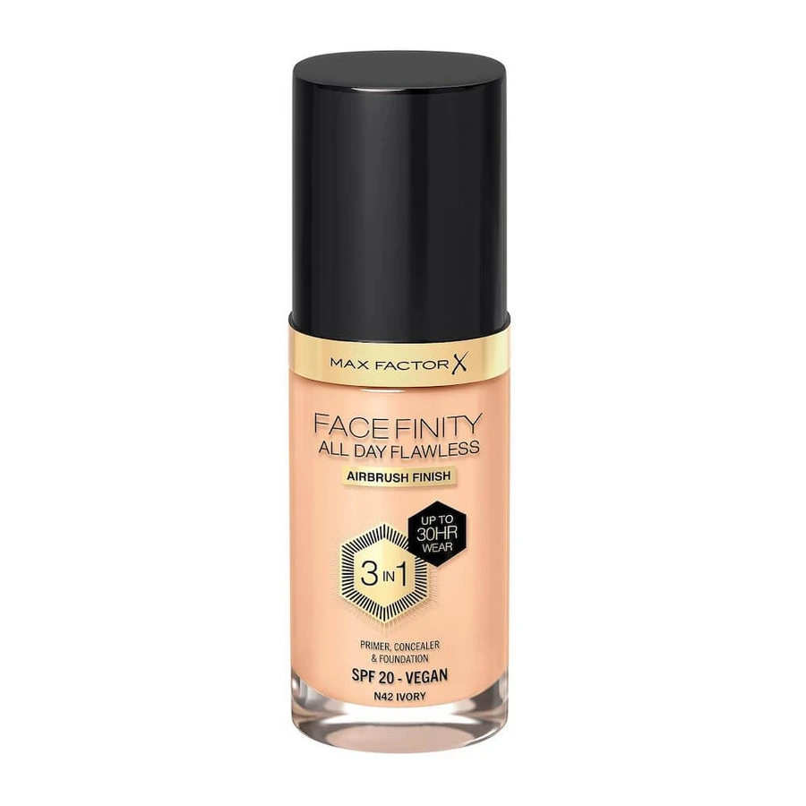 Max Factor Facefinity All Day Flawless 3-in-1 Fond de ten lichid N42 Ivory, 30ml