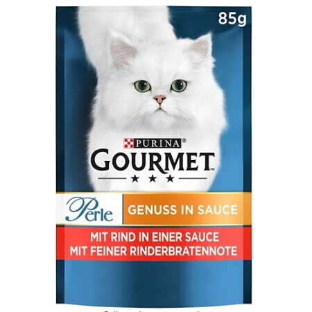 Purina, Gourmet Pearls, Feuchtes Katzenfutter, Rindfleisch in Bratensoße mit Roastbeef-Geschmack, 85g