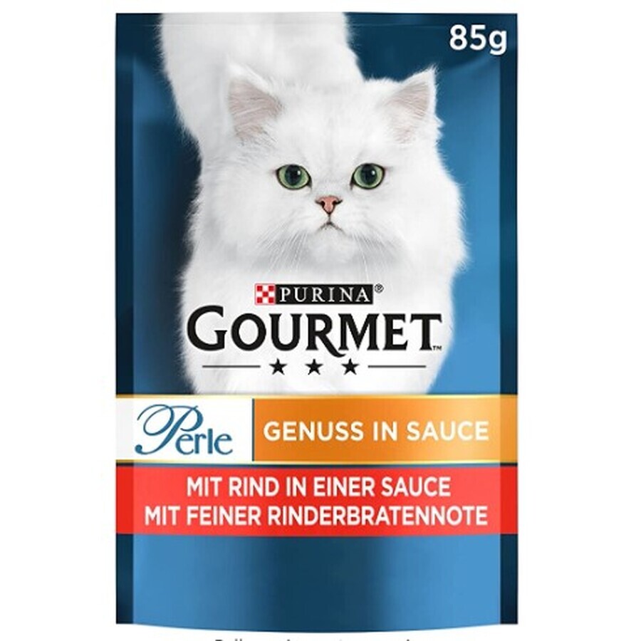 Purina, Gourmet Pearls, Feuchtes Katzenfutter, Rindfleisch in Bratensoße mit Roastbeef-Geschmack, 85g