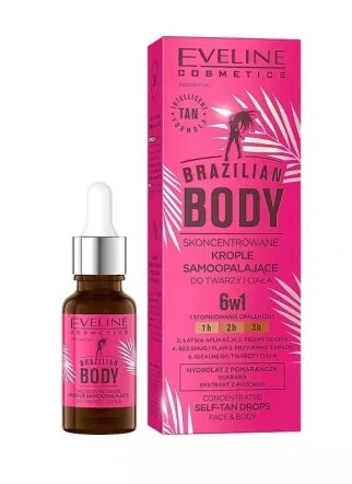 Eveline Brazilian Body Geconcentreerde Zelfbruinende Druppels voor gezicht en lichaam, 18 ml