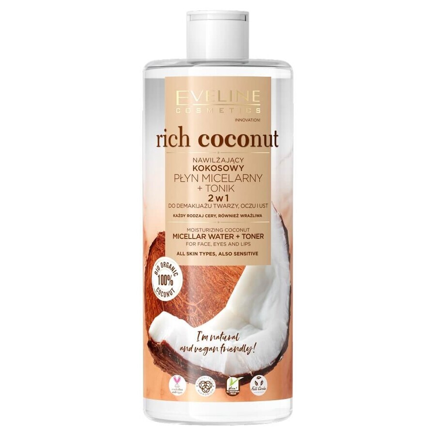 Eveline Cosmetics Rich Coconut 2in1 Lozione micellare idratante e tonico al cocco 500ml