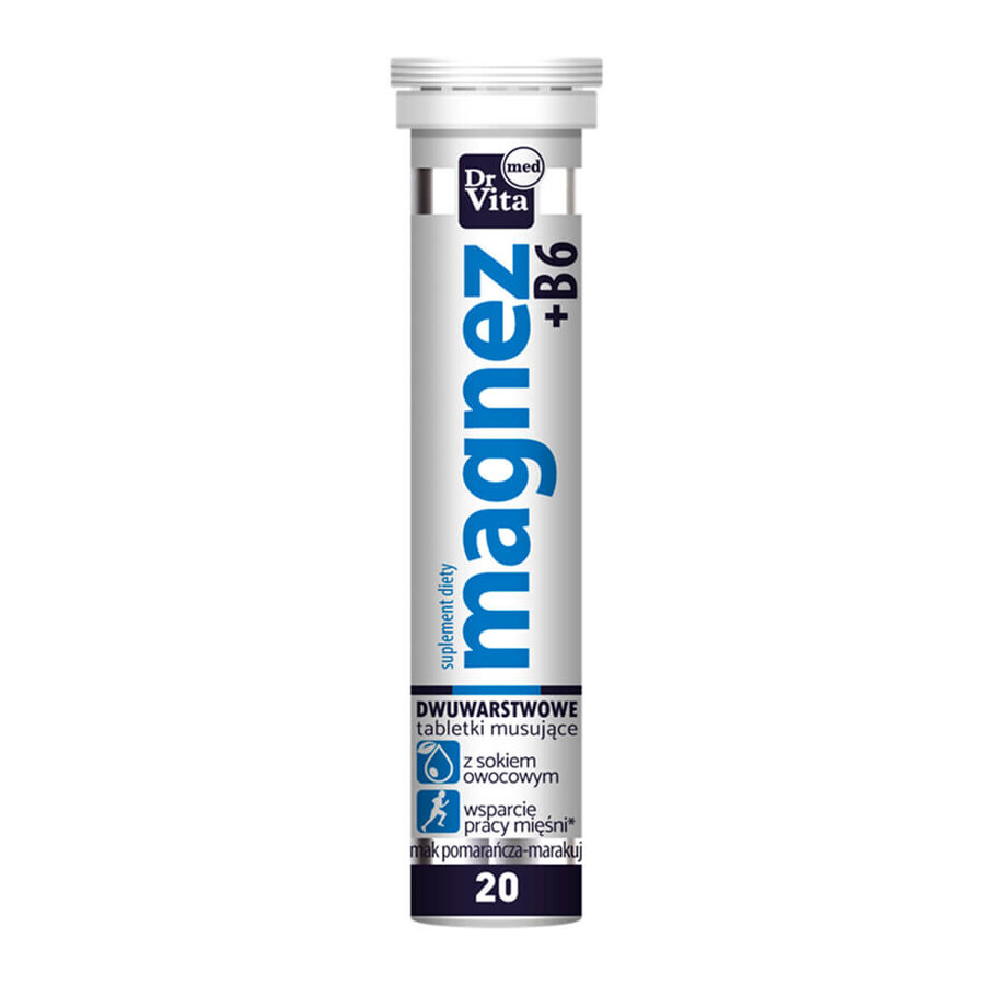 Dr Vita Magnesium + B6 met sap, 20 bruistabletten