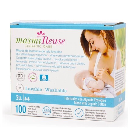 Masmi Reuse Organic Care Coussinets réutilisables en cuir de buffle biologique, 2 pcs.