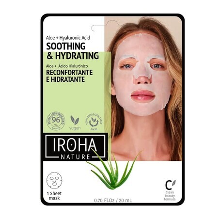 Iroha Nature Mascarilla facial calmante e hidratante con aloe vera y ácido hialurónico, 20ml